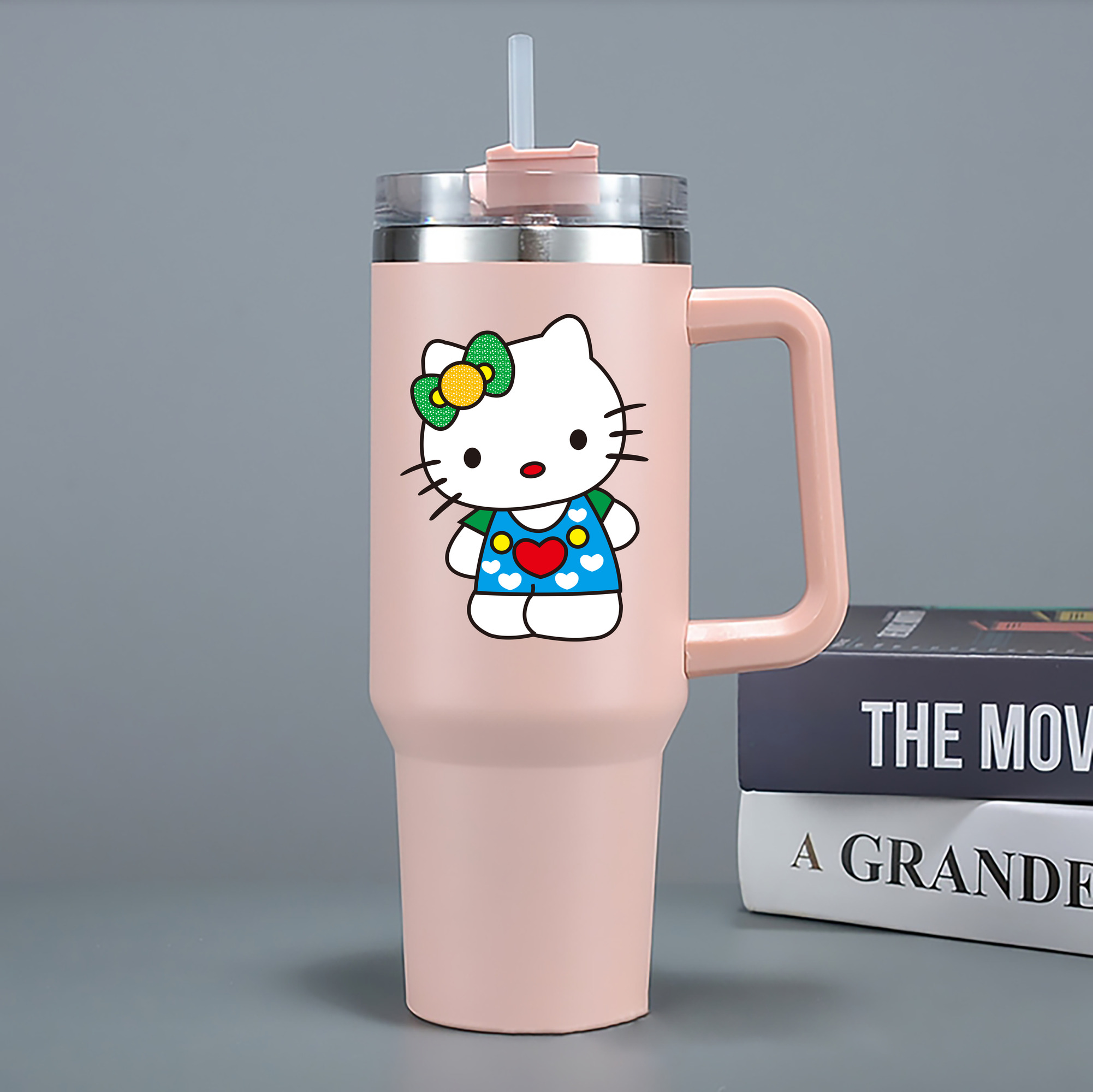 （画像用） Hello Kitty ハローキティ 1200mL車用タンブラー - クリスタルステッカー（プラスチックストロー付き）